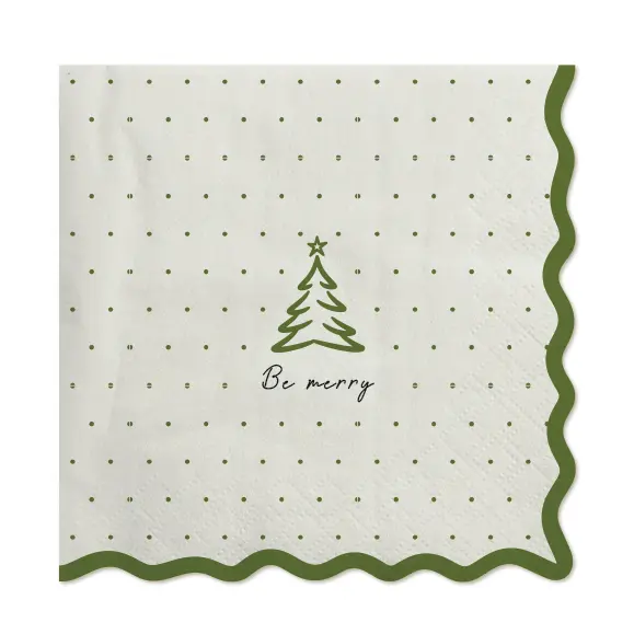 SERVIETTES VERT SAPIN DE NOEL BE MERRY
